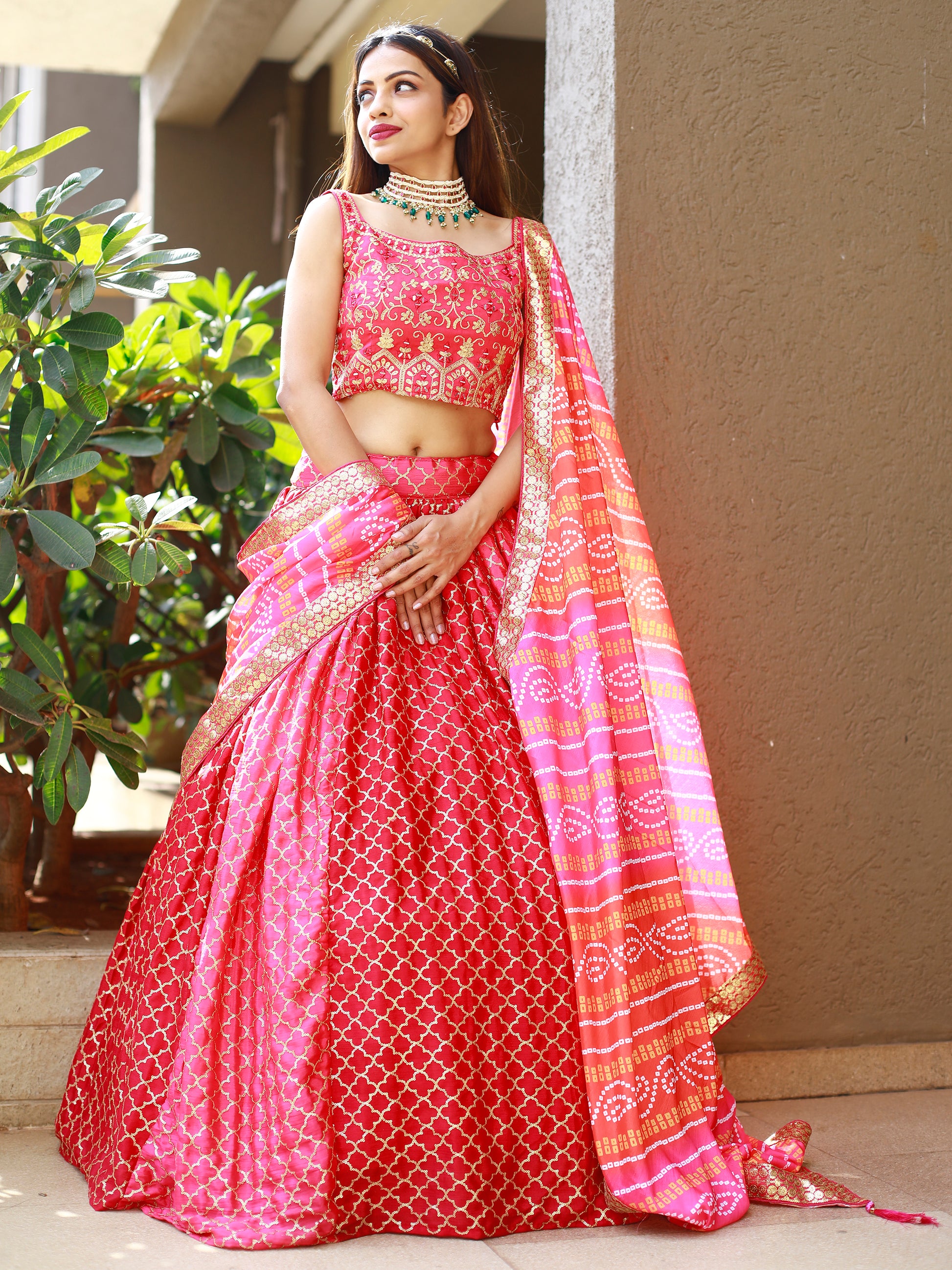 Fabulous Pink Embroidery Chinon Wedding Lehenga Choli With Dupatta