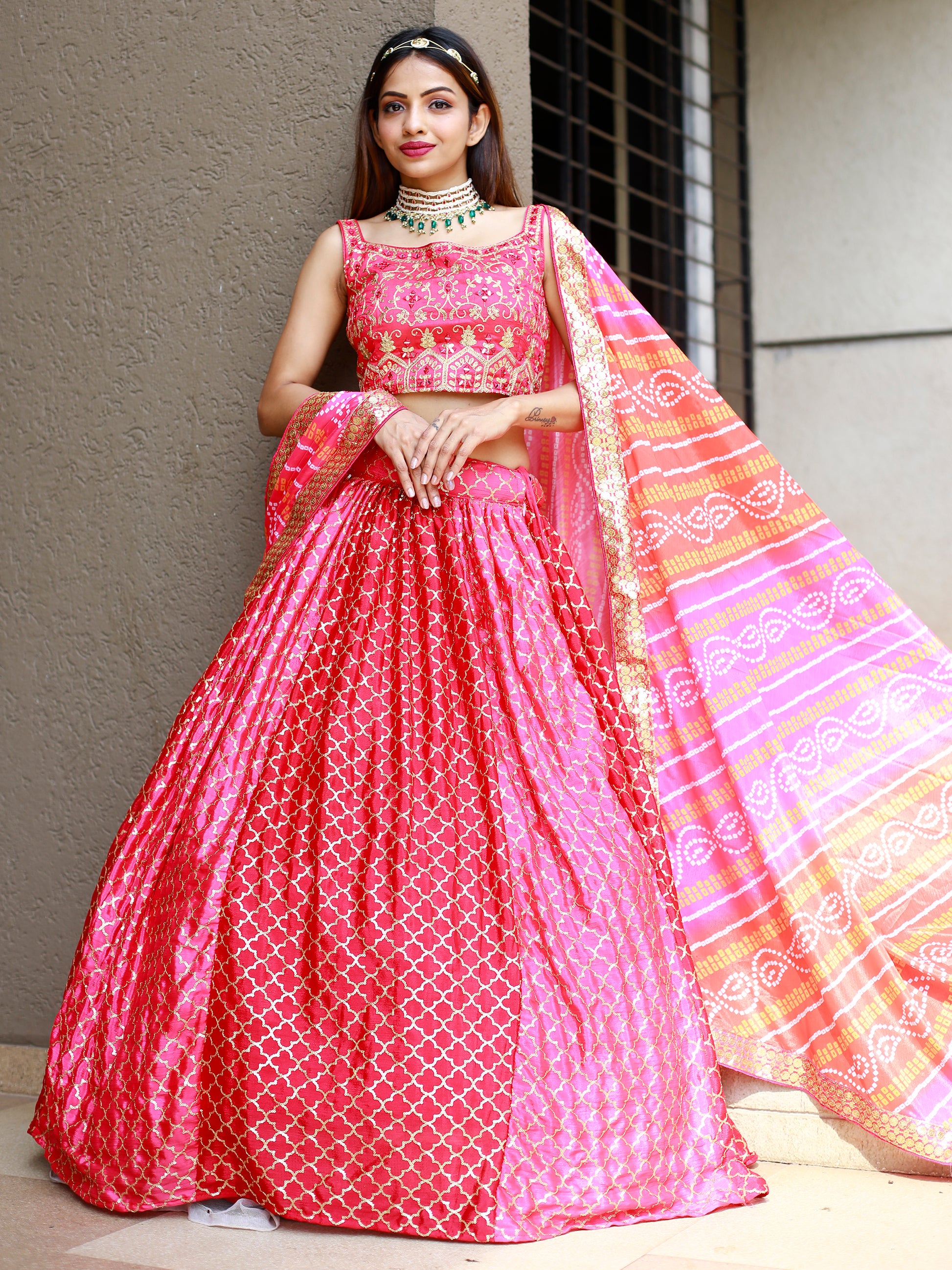 Fabulous Pink Embroidery Chinon Wedding Lehenga Choli With Dupatta