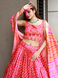 Fabulous Pink Embroidery Chinon Wedding Lehenga Choli With Dupatta
