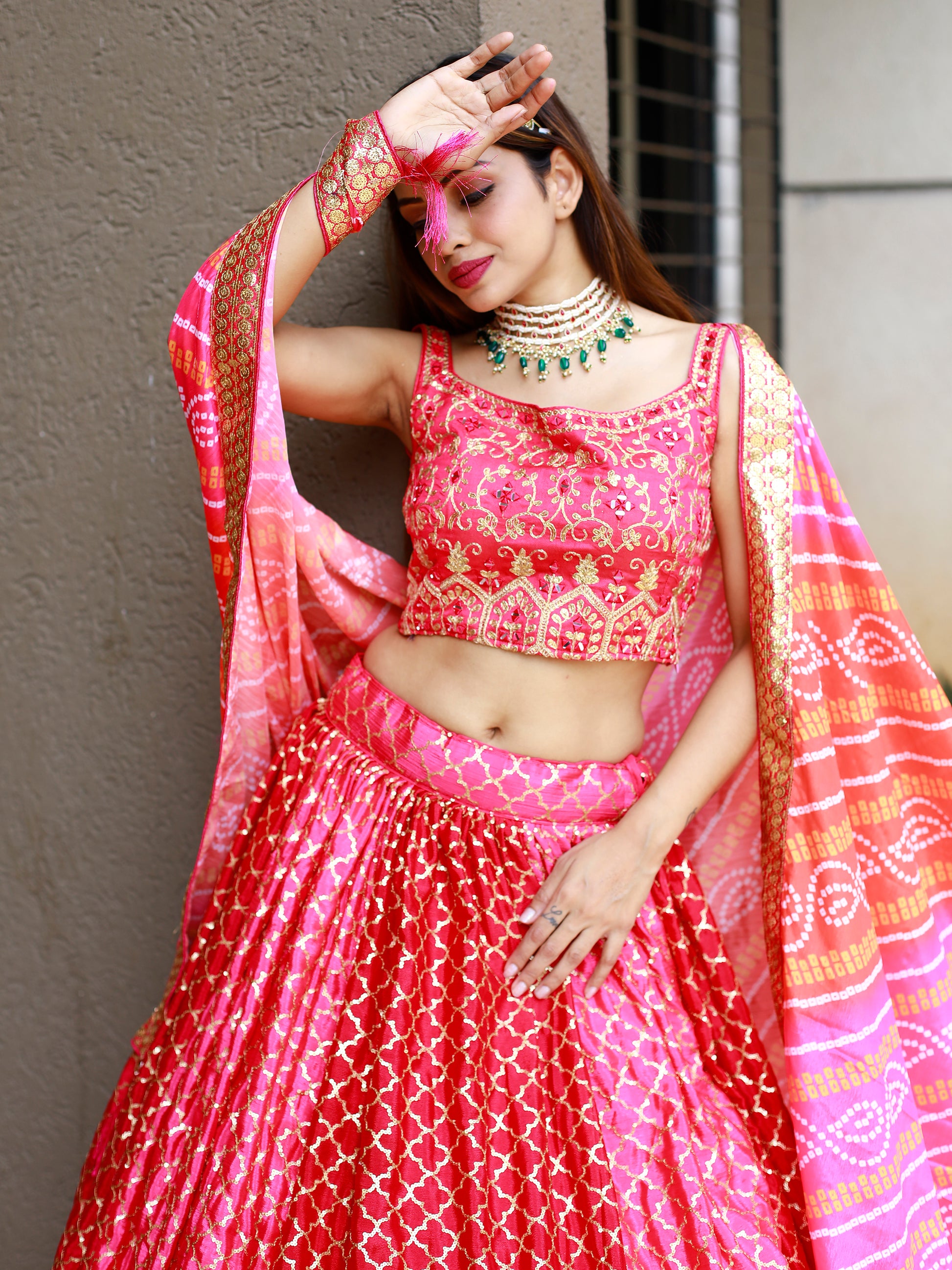 Fabulous Pink Embroidery Chinon Wedding Lehenga Choli With Dupatta