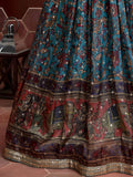 Stunning Sky Blue Printed Chinon Silk Reception Wear Lehenga Choli