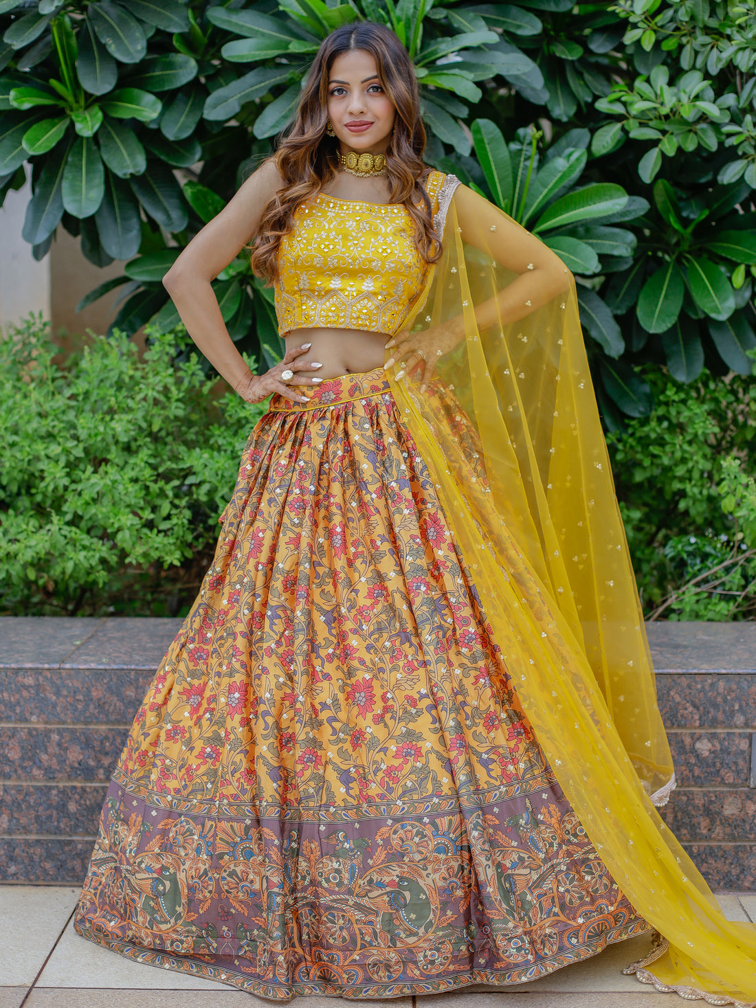 Marvelous Yellow Chinon Digital Printed Haldi Wear Lehenga Choli