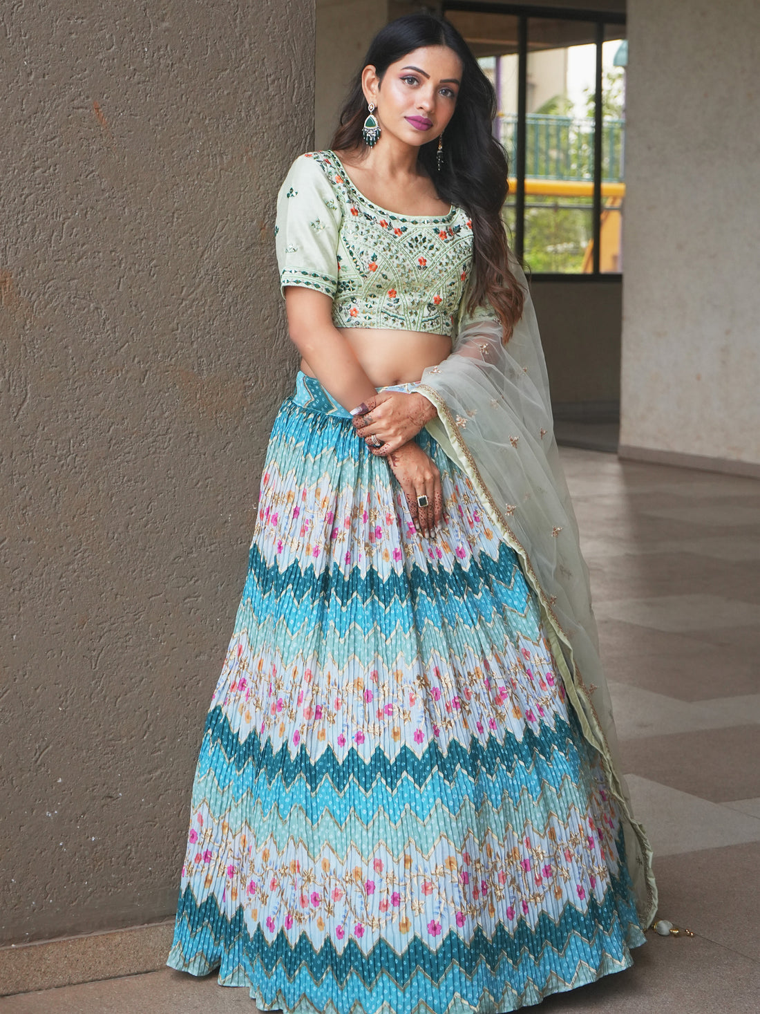 Attractive Multi Color Floral Printed Chinon Festival Wear Lehenga Choli
