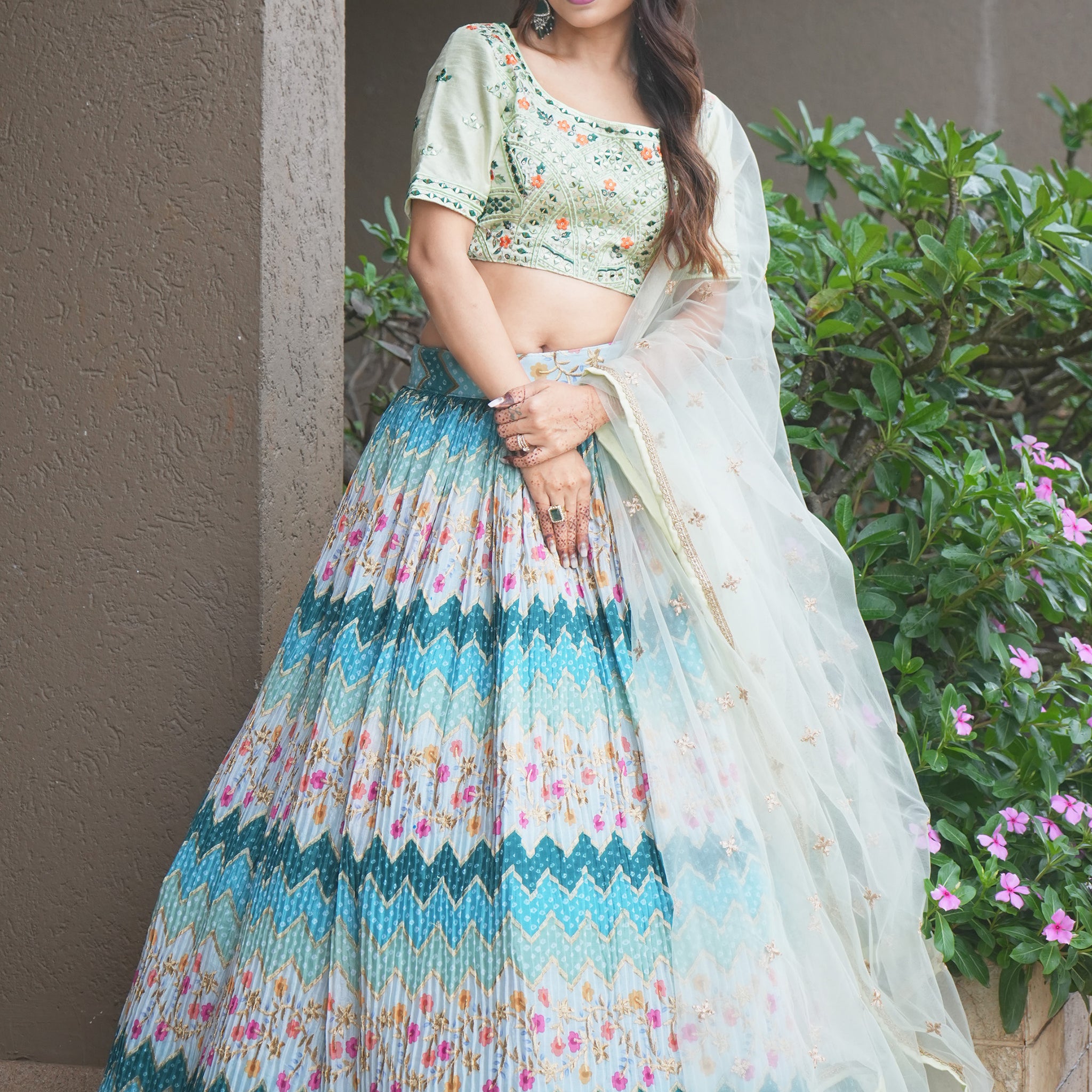 Attractive Multi Color Floral Printed Chinon Festival Wear Lehenga Choli