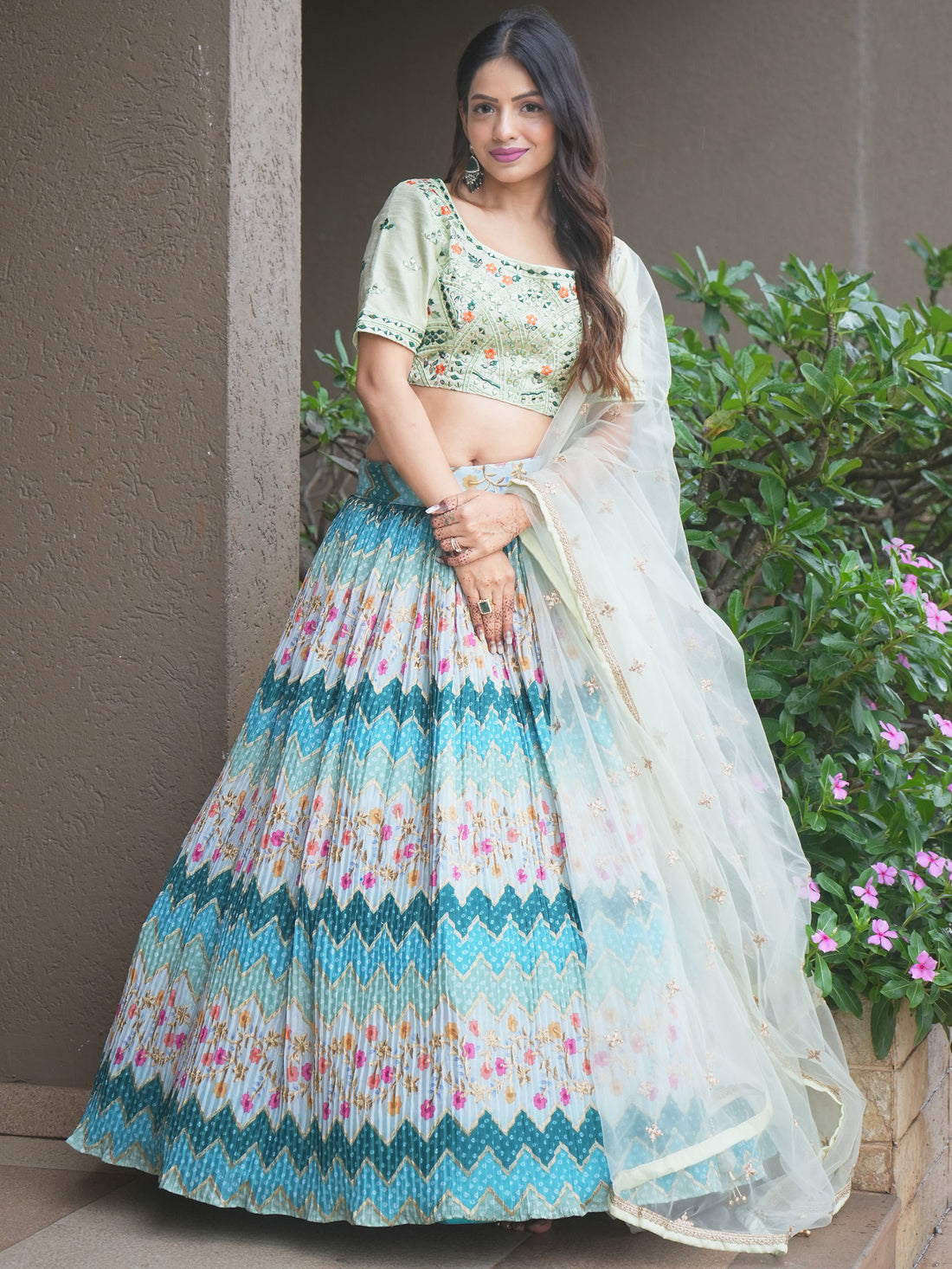Attractive Multi Color Floral Printed Chinon Festival Wear Lehenga Choli