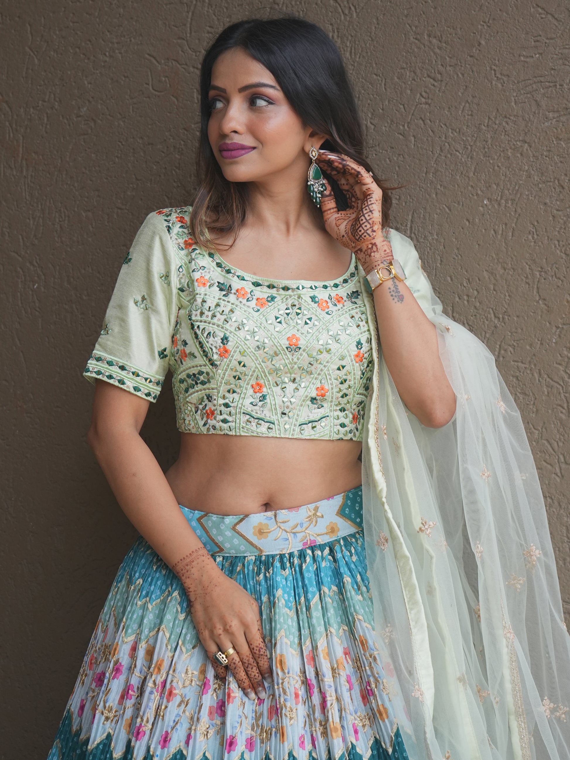 Attractive Multi Color Floral Printed Chinon Festival Wear Lehenga Choli