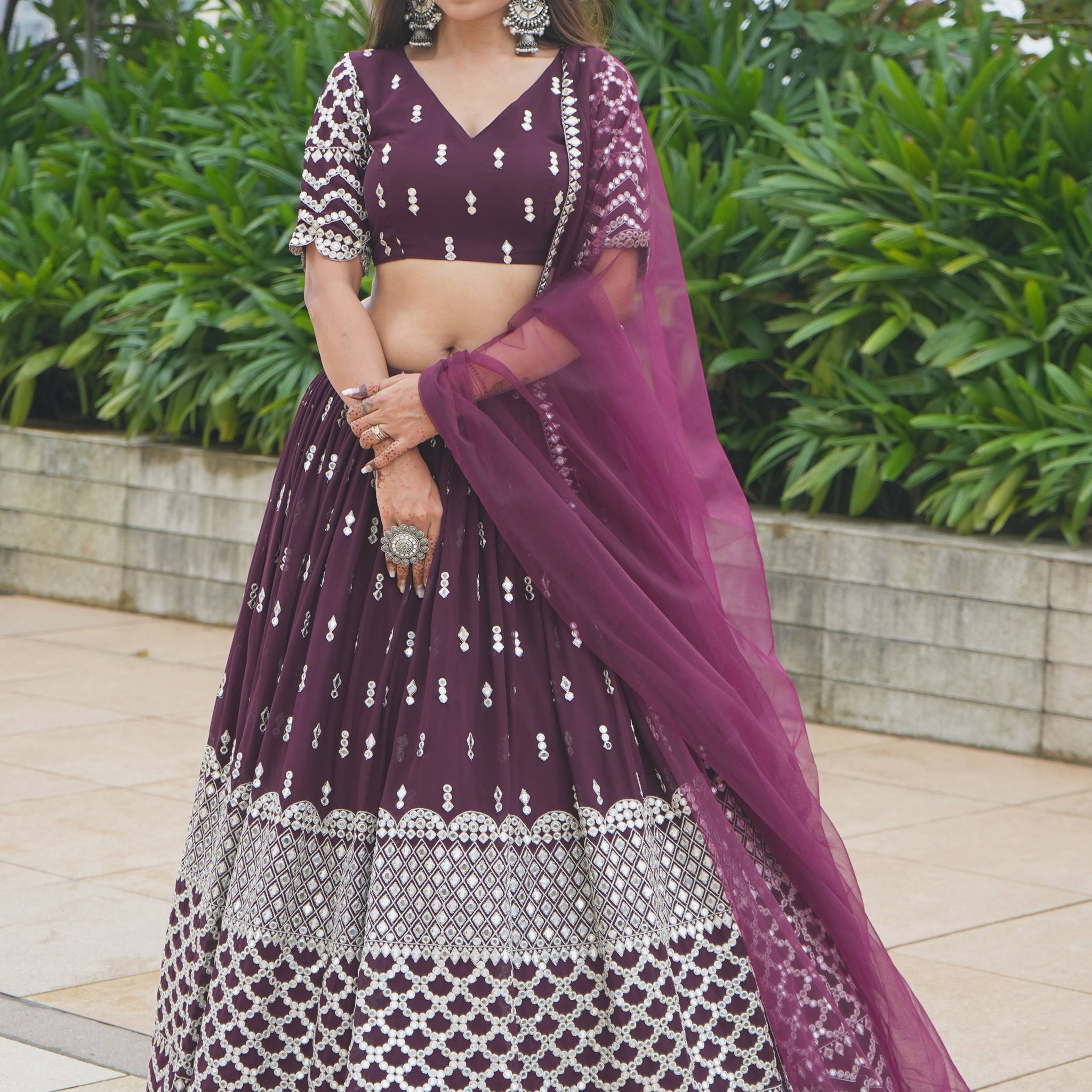 Attractive Wine Sequin Georgette Engagement Wear Lehenga Choli