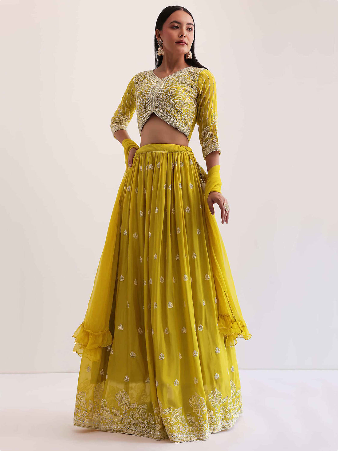Wonderful Yellow Sequins Georgette Haldi Wear Lehenga Choli