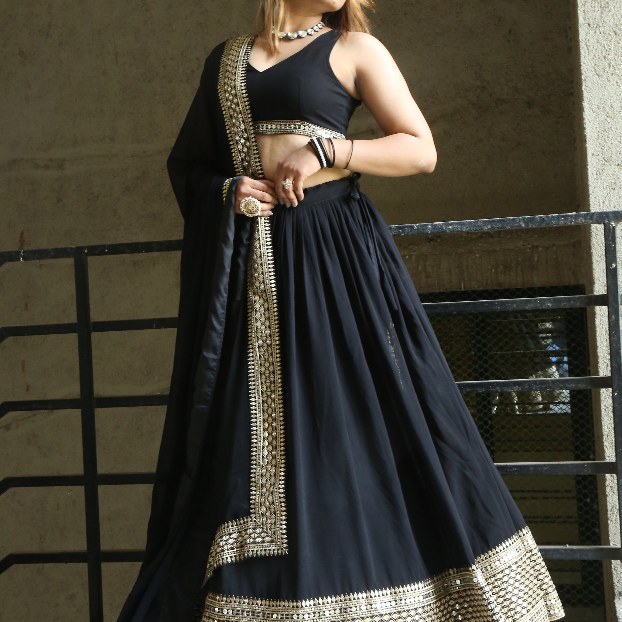 Great Black Zari Embroidered Georgette Reception Wear Lehenga Choli