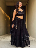 Attractive Black Sequins Georgette Party Wear Lehenga Choli