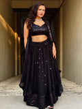 Attractive Black Sequins Georgette Party Wear Lehenga Choli