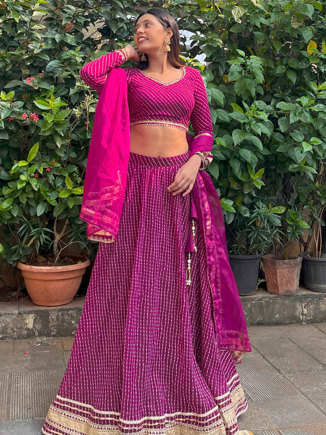 Precious Purple Leheriya Printed Georgette Festival Wear Lehenga Choli