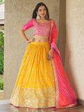 Glamorous Yellow Sequins Georgette Haldi Wear Lehenga Choli