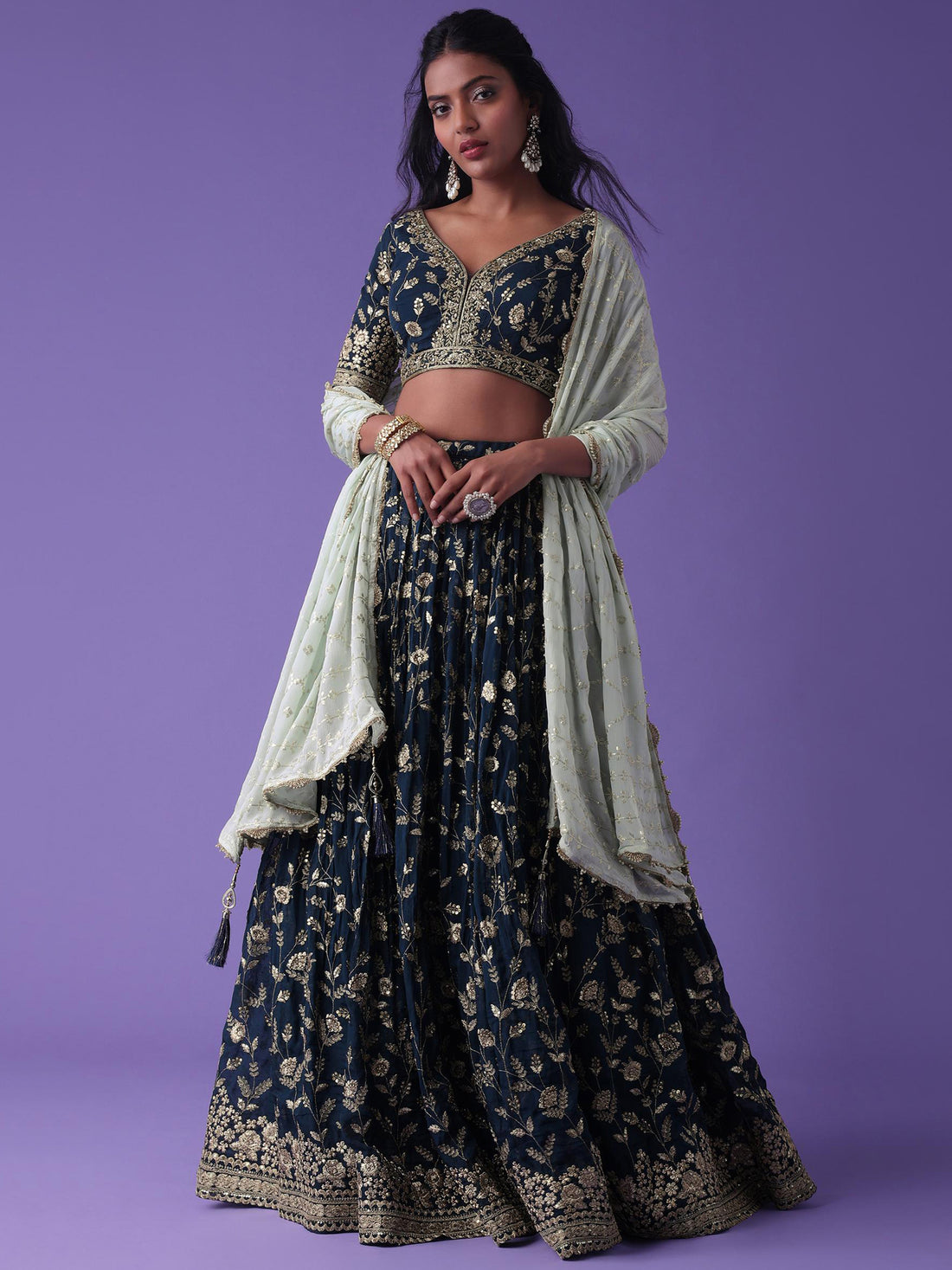 Mesmerizing Blue Zari Embroidered Georgette Wedding Wear Lehenga Choli