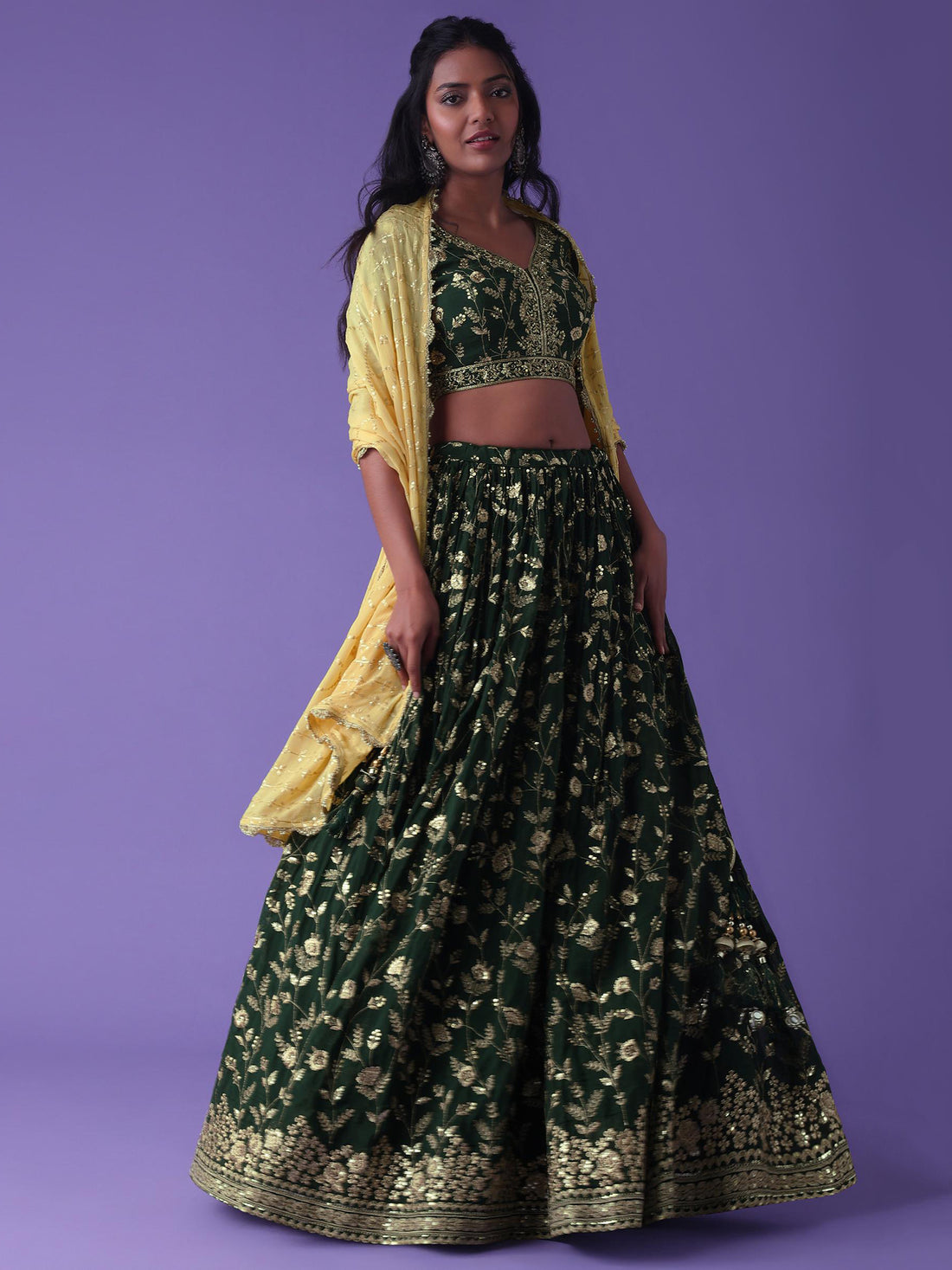 Precious Green Dori Embroidered Georgette Bridal Wear Lehenga Choli