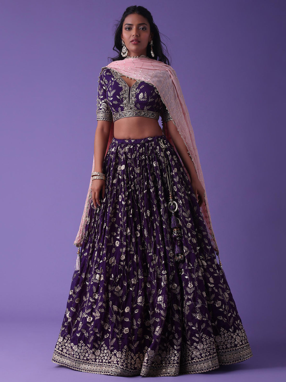 Lovely Purple Zari Embroidered Georgette Wedding Wear Lehenga Choli