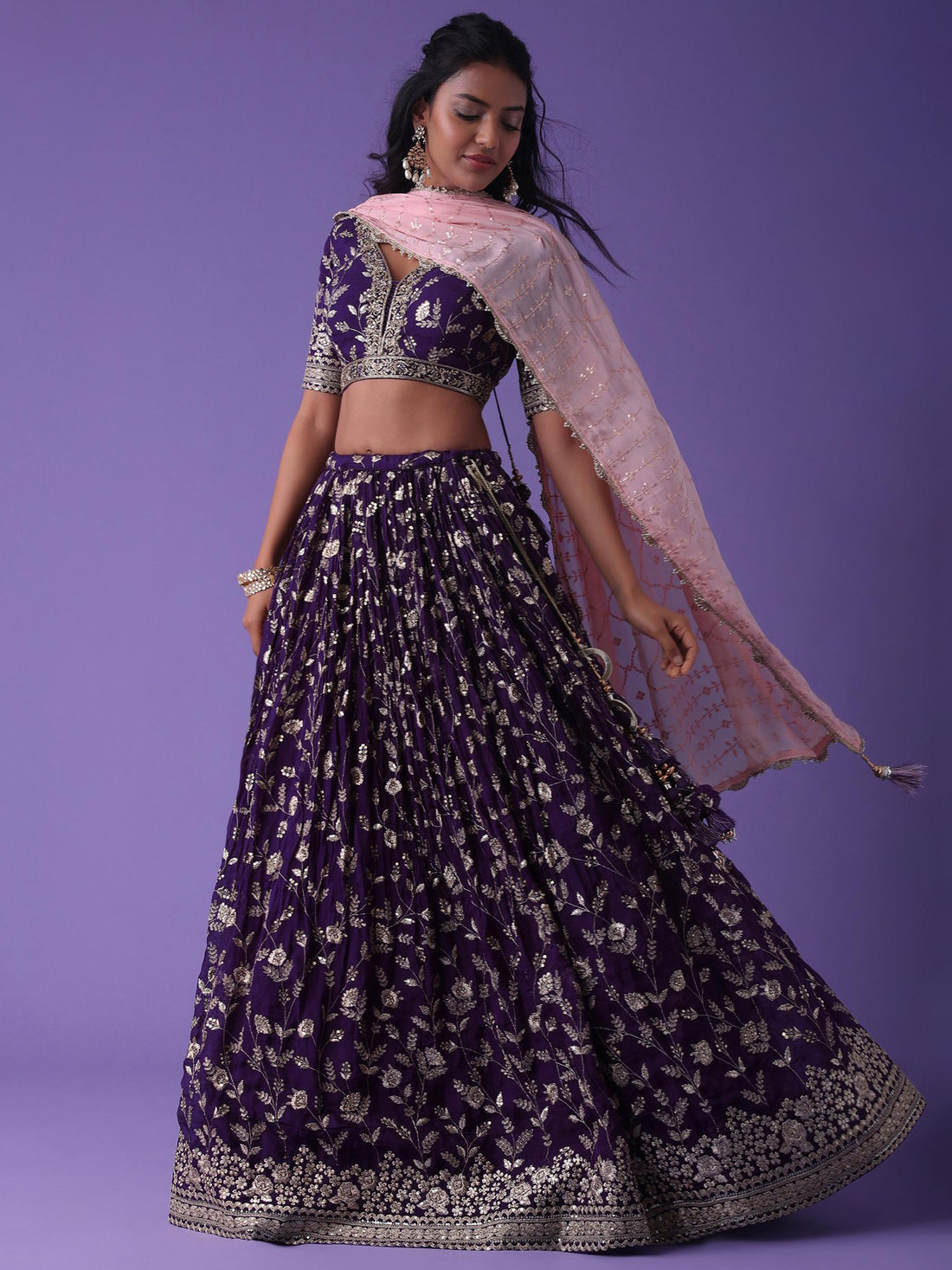Lovely Purple Zari Embroidered Georgette Wedding Wear Lehenga Choli