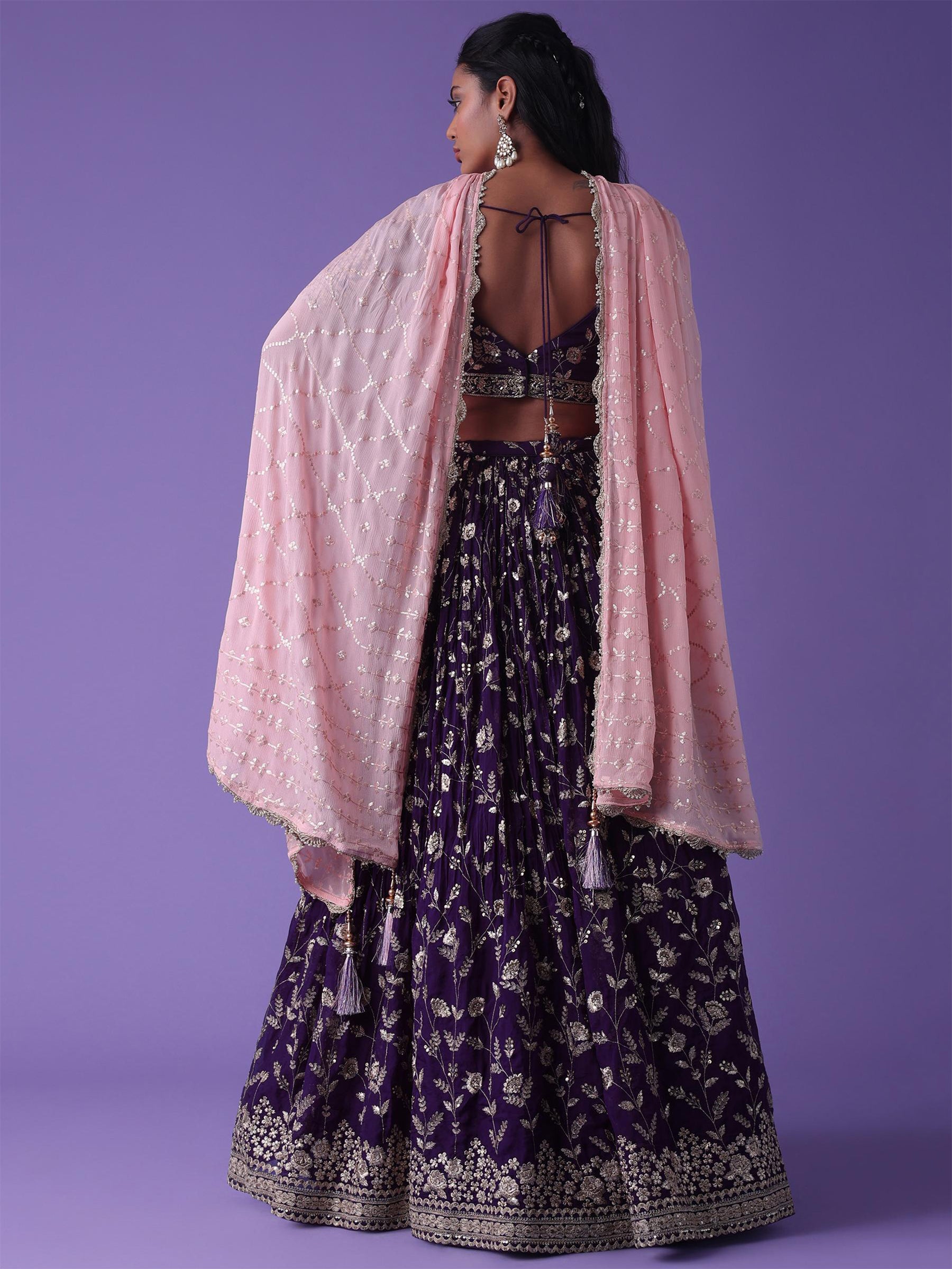 Lovely Purple Zari Embroidered Georgette Wedding Wear Lehenga Choli