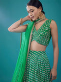 Classy Green Leheriya Printed Organza Evening Wear Lehenga With Blouse