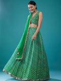 Classy Green Leheriya Printed Organza Evening Wear Lehenga With Blouse
