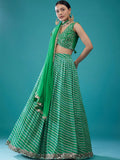 Classy Green Leheriya Printed Organza Evening Wear Lehenga With Blouse