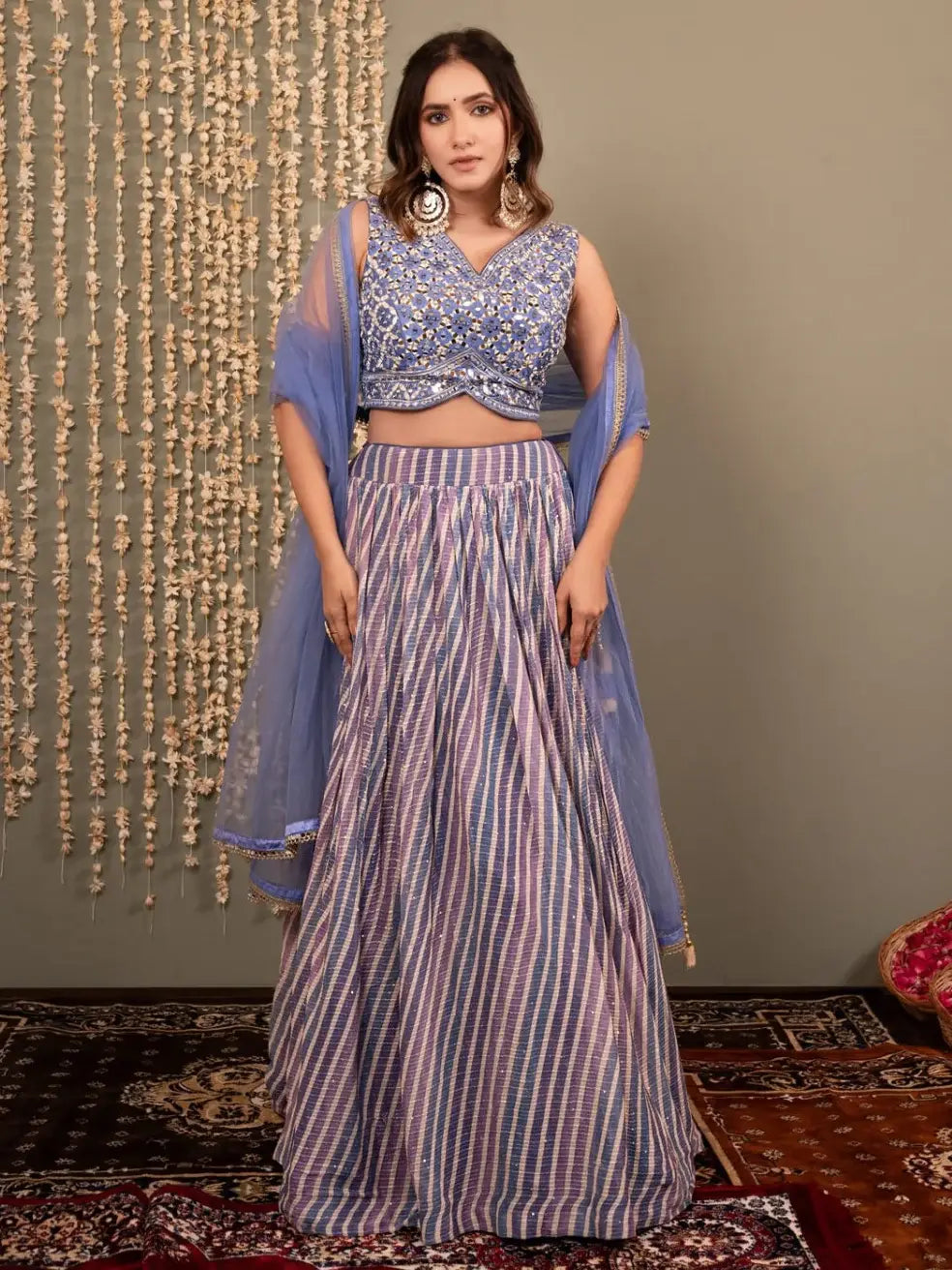 Superb Lavender Printed Organza Bridesmaid Lehenga With Blouse