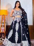 Tantalizing Black Thread Work Georgette Designer Lehenga Choli