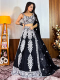 Tantalizing Black Thread Work Georgette Designer Lehenga Choli
