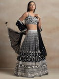Precious Black Thread Work Georgette Engagement Wear Lehenga Choli