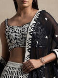 Precious Black Thread Work Georgette Engagement Wear Lehenga Choli