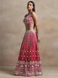 Ravishing Red Thread Work Georgette Bridal Wear Lehenga Choli