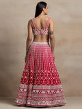 Ravishing Red Thread Work Georgette Bridal Wear Lehenga Choli