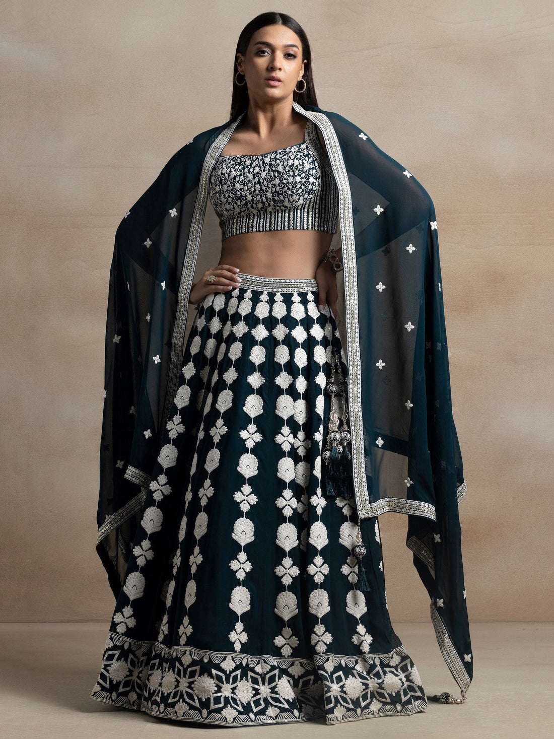 Gorgeous Green Thread Work Georgette Wedding Lehenga Choli With Dupatta