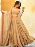 Precious Beige Thread Embroidered Georgette Festive Wear Lehenga Choli