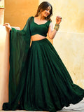 Beautiful Bottle Green Sequins Georgette Party Wear Lehenga Choli With dupatta