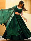 Beautiful Bottle Green Sequins Georgette Party Wear Lehenga Choli With dupatta