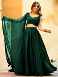 Beautiful Bottle Green Sequins Georgette Party Wear Lehenga Choli With dupatta