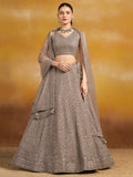 Lovely Grey Thread Embroidered Georgette Lehenga Choli With Dupatta