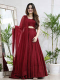 Delightful Maroon Sequins Georgette Wedding Lehenga Choli With Dupatta