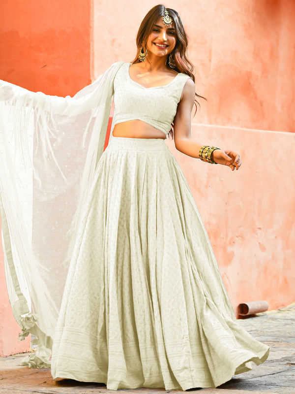Charming Off-White Sequins Work Georgette Traditional Lehenga Choli