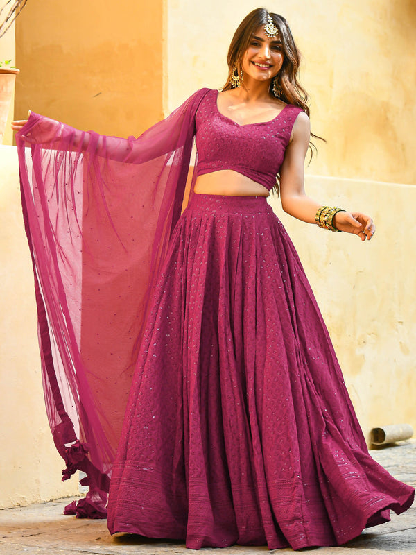 Lovely Pink Thread Work Georgette Party Wear Lehenga Choli With Dupatta