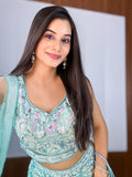 Mesmerizing Blue Sequins Net Party Wear Lehenga Choli With Dupatta