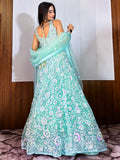 Mesmerizing Blue Sequins Net Party Wear Lehenga Choli With Dupatta