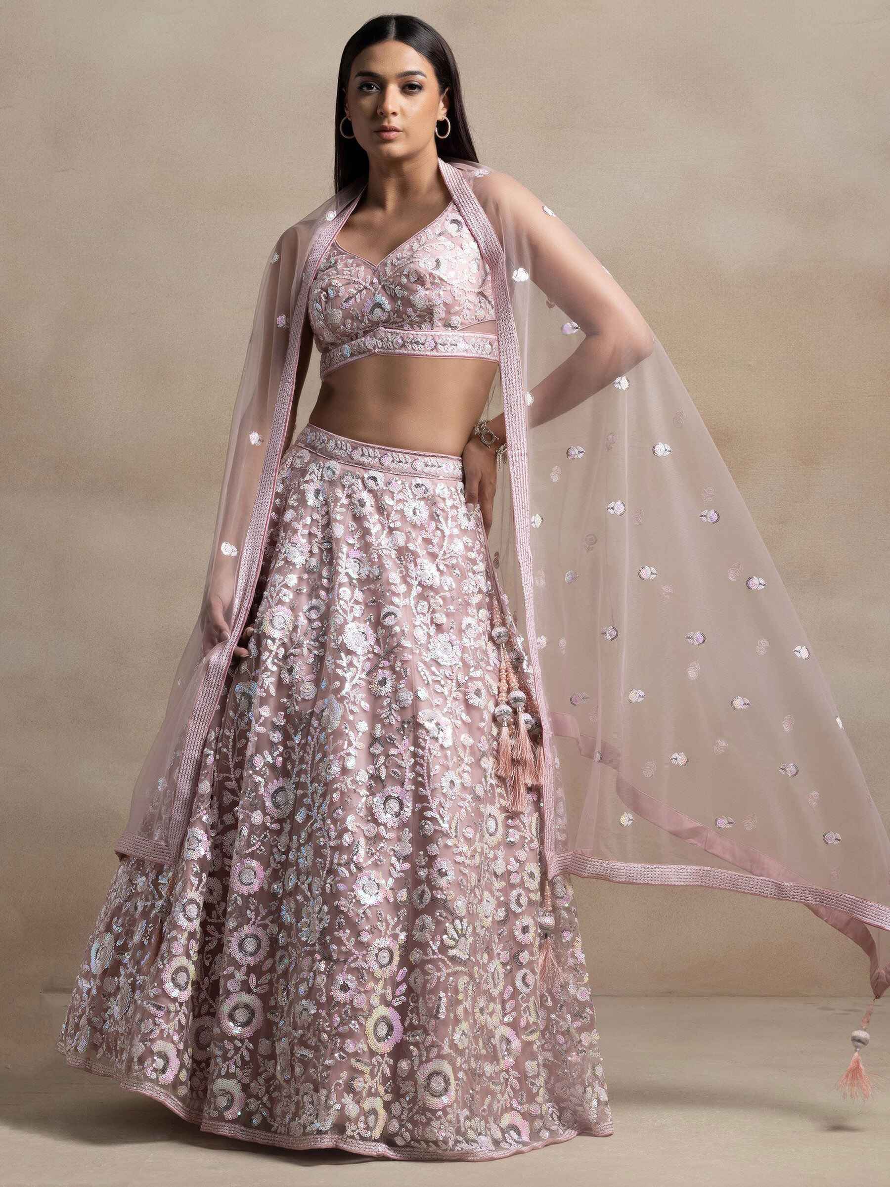 Wonderful Pink Sequins Net Party Wear Lehenga Choli With Dupatta