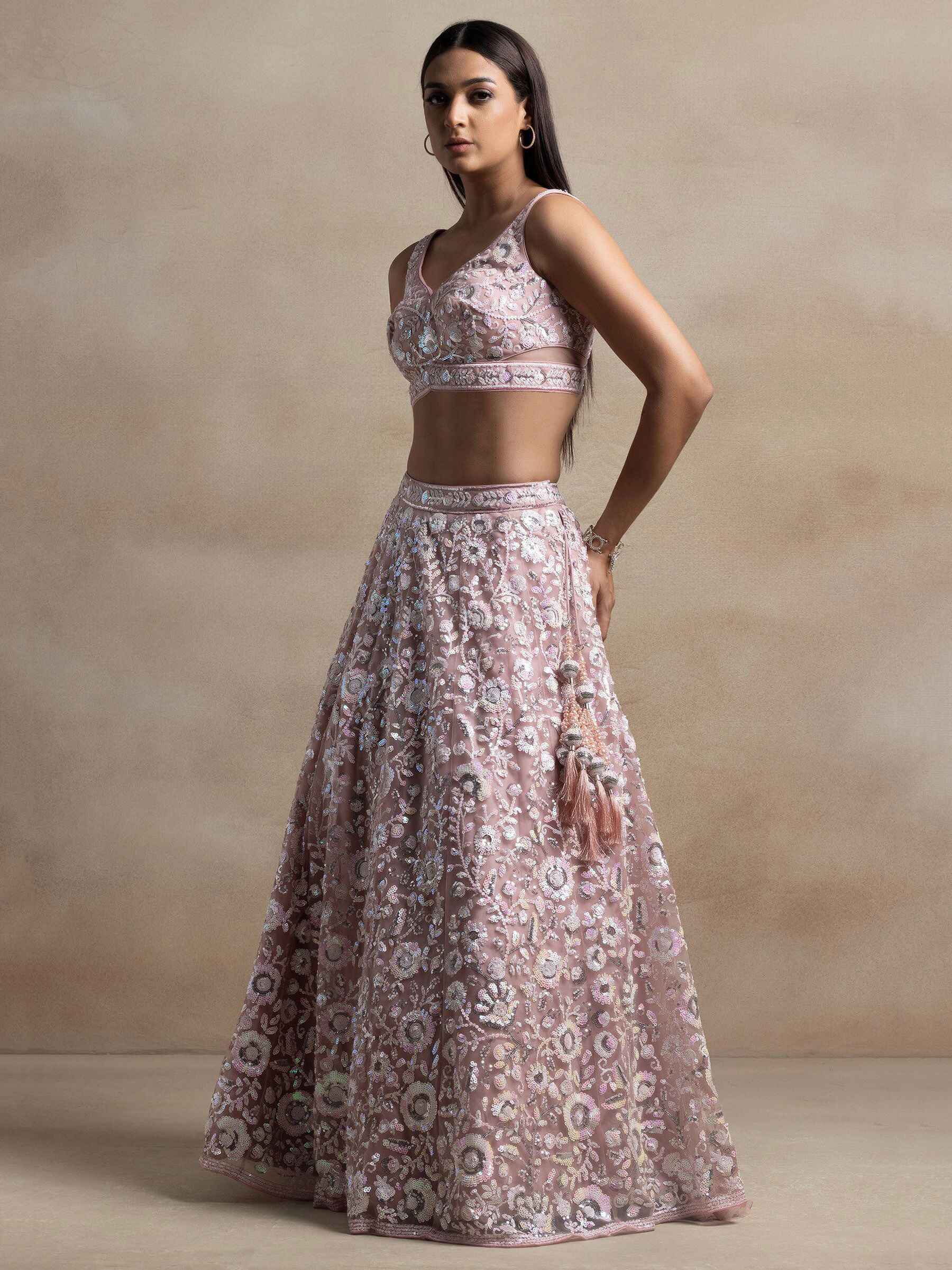 Wonderful Pink Sequins Net Party Wear Lehenga Choli With Dupatta