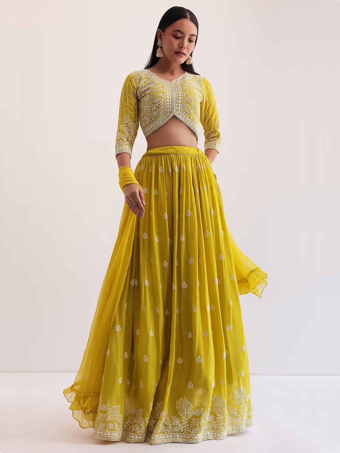 Wonderful Yellow Sequins Georgette Haldi Wear Lehenga Choli