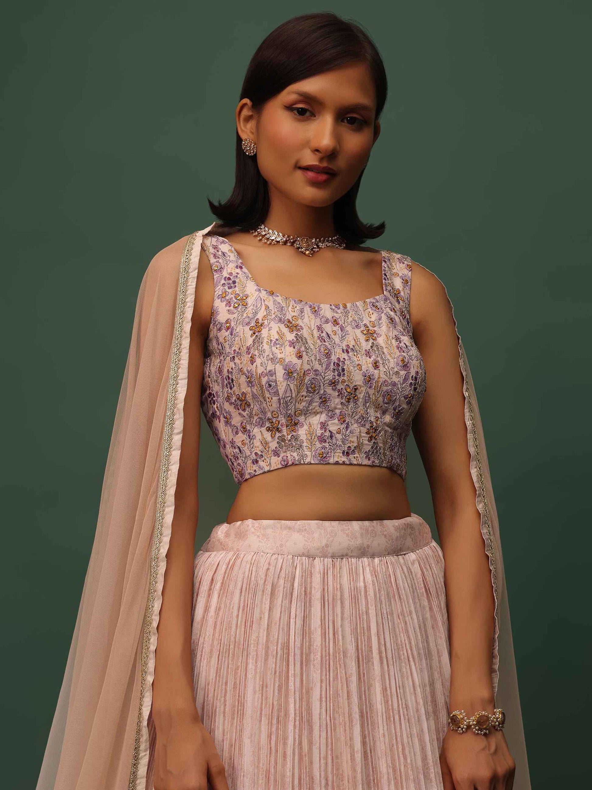 Enjoyable Peach Floral Printed Georgette Wedding Wear Lehenga Choli