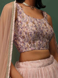 Enjoyable Peach Floral Printed Georgette Wedding Wear Lehenga Choli