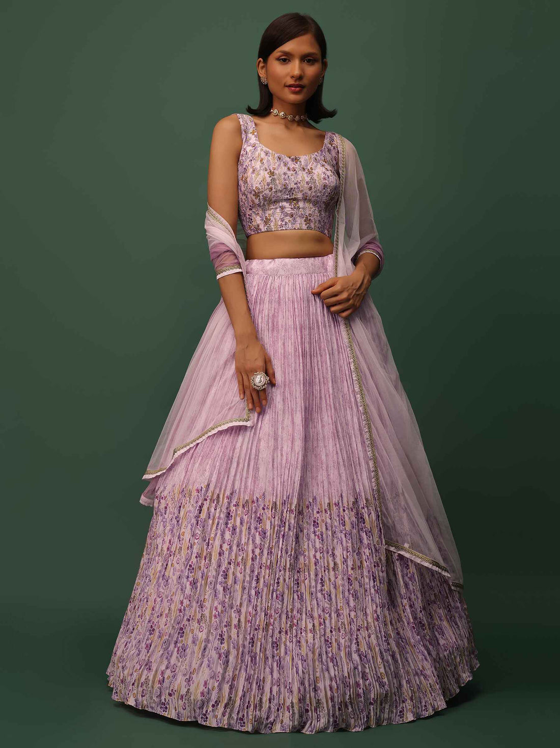Fabulous Pink Floral Printed Georgette Event Wear Lehenga Choli