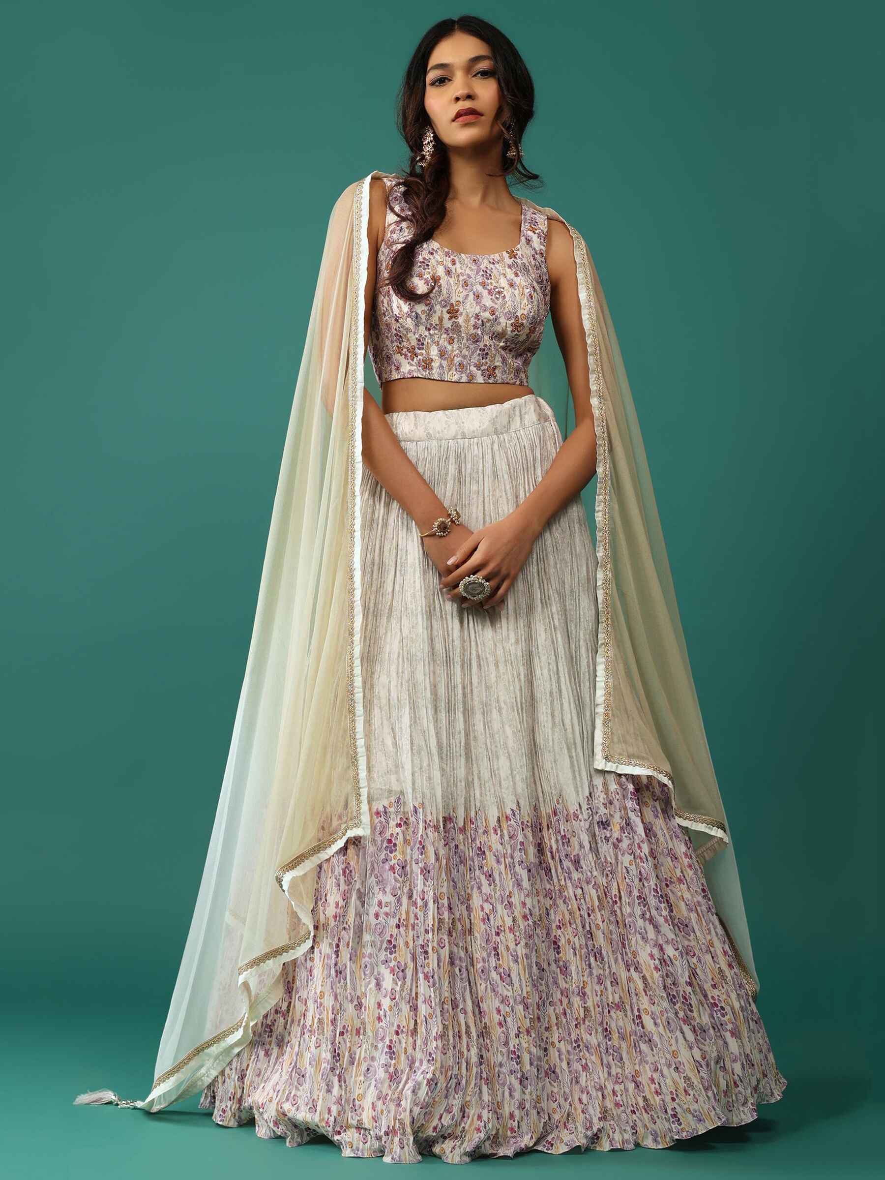 Lovely Off-White Floral Printed Georgette Festival Wear Lehenga Choli